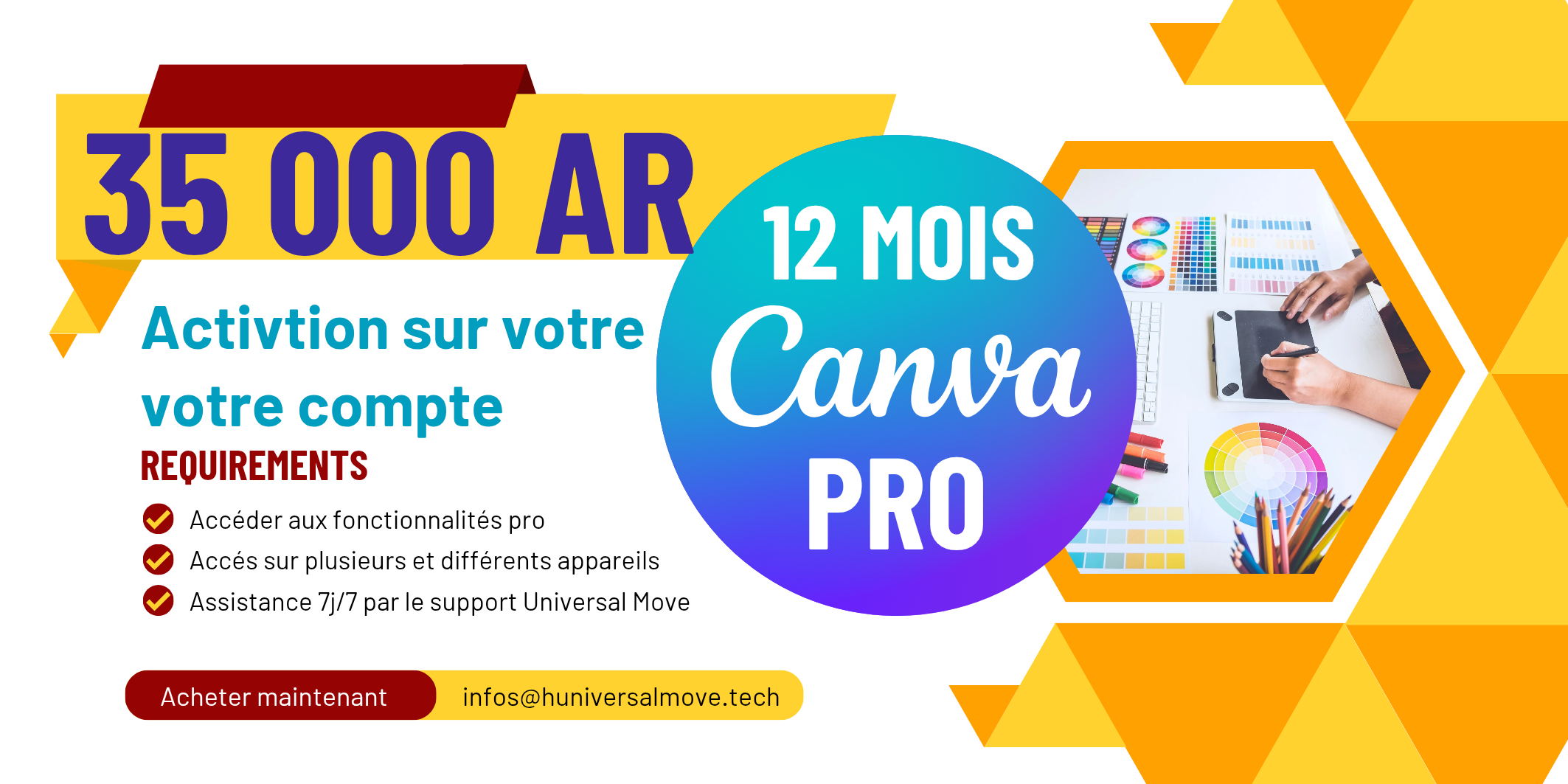 Canva Pro rattaché sur votre compte personnel, seulement pour 35 000 Ariary pendant 12 mois. Activation stable et sous garantie.